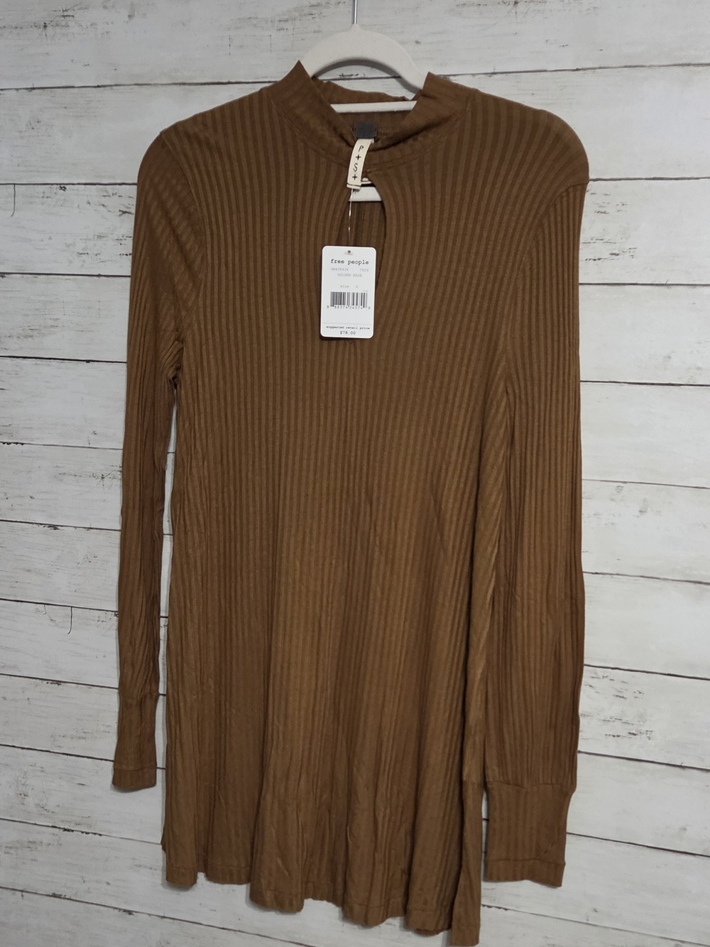 NWT We The Free Ribbed Long Sleeve Mini Dress in Golden Haze Sz Small